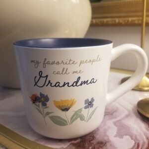 THRESHOLD GRANDMA White and Blue Ceramic Mug with Floral Design